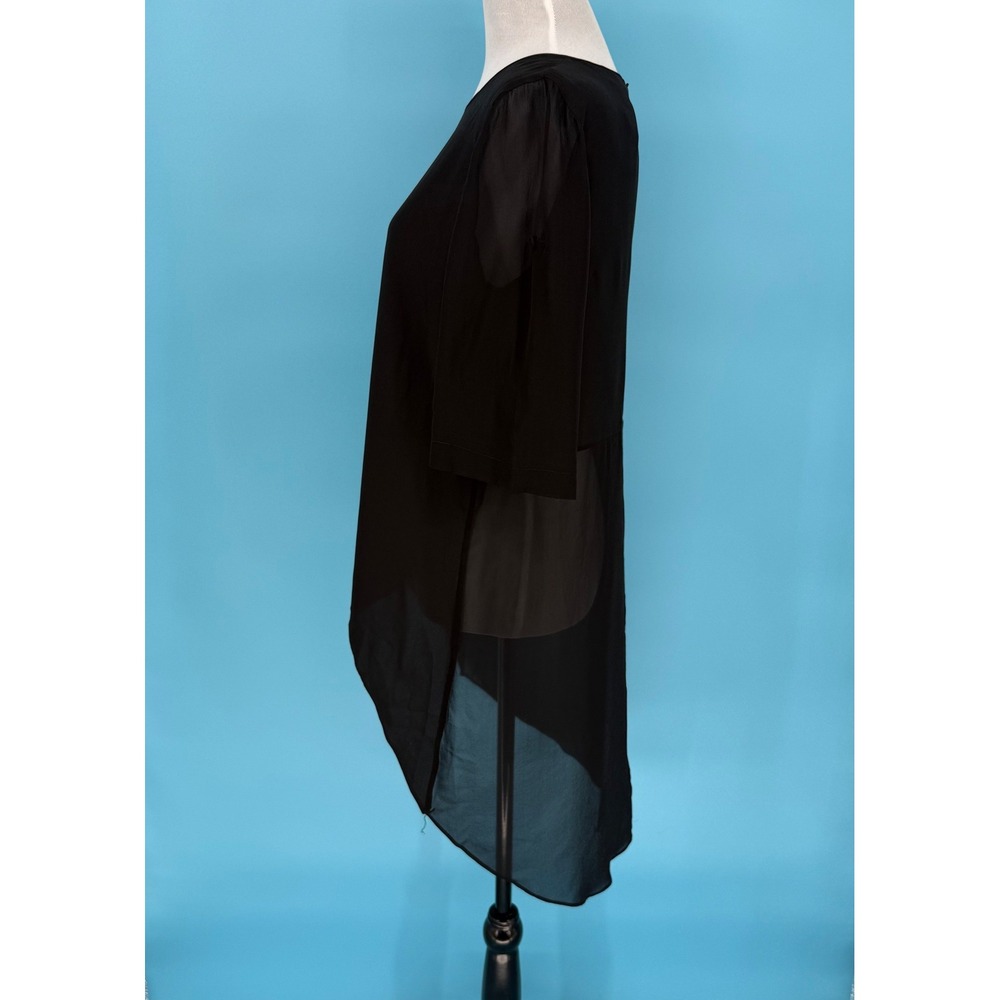 BCBGMAXAZRIA Caterina Black 100% Silk Sheer Chiffon Top Small Boxy Minimalist - Picture 3 of 9